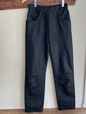 Vintage Reed Sportswear Genuine Black Leather High Waist straight Moto Pants XS